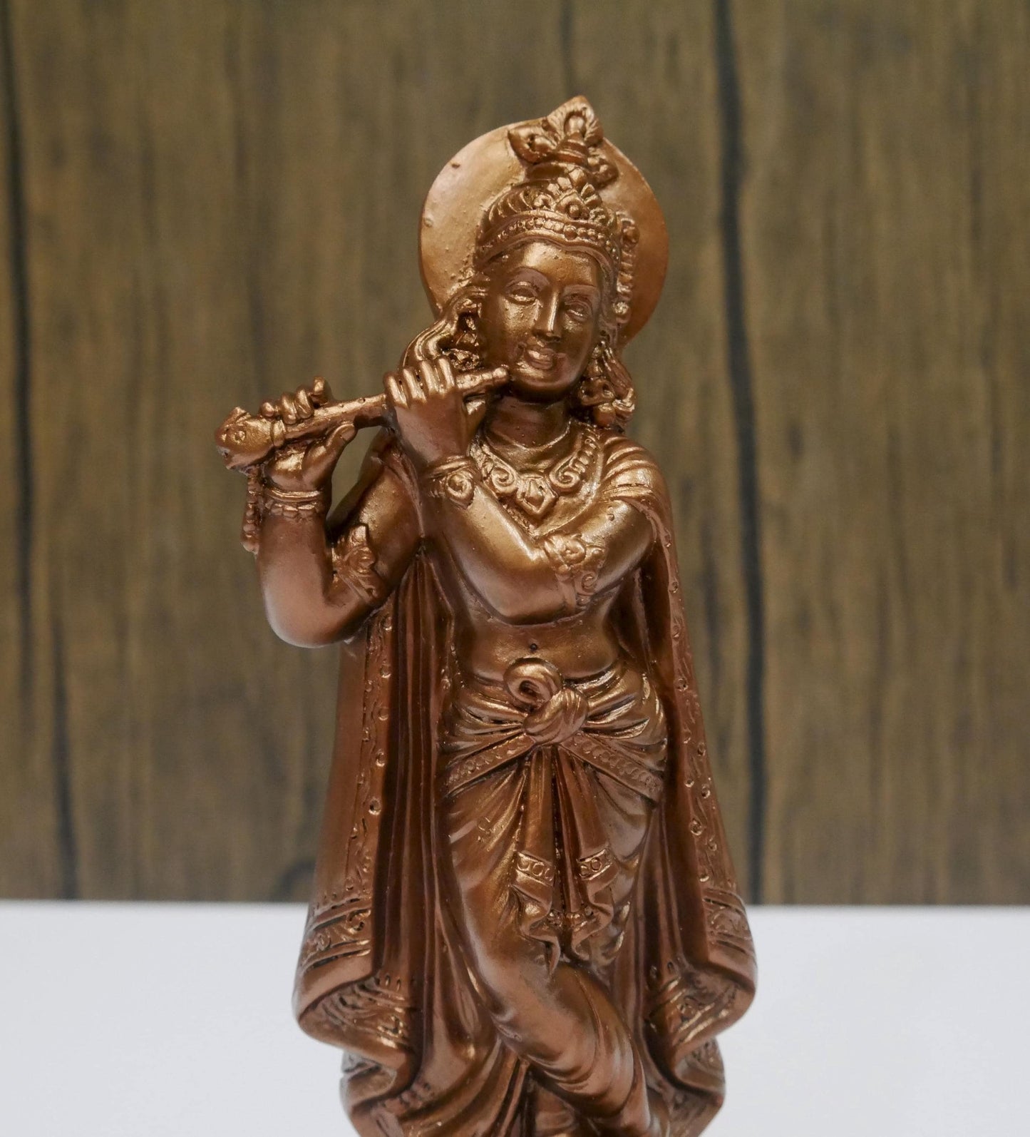 Hindu God Krishna Statue|  Clay Handmade Krishna with Flute Idol - 7.25" Vintage