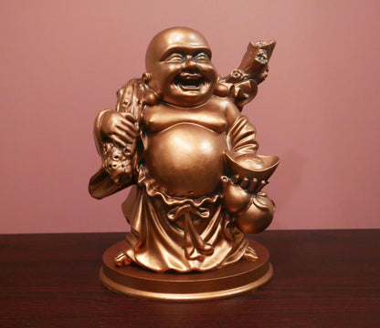 10" Buddha Statue | Vintage Laughing Feng Shui Prosperity Buddha Sculpture