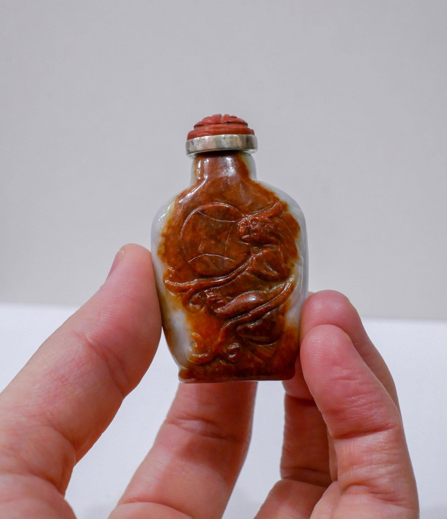 Chinese Jade Carved Dragon Snuff Bottle with Exquisite Detail - 2.25" Height