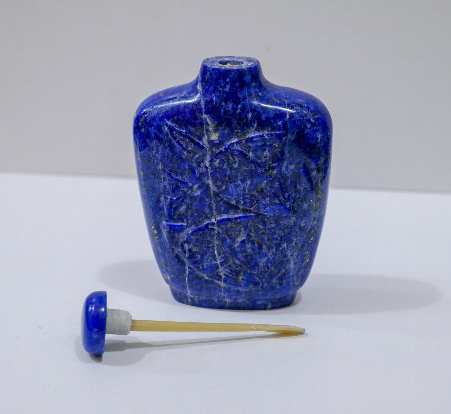 Chinese Lapis Lazuli Fish Hand Carved Snuff Bottle - 2.5" Height