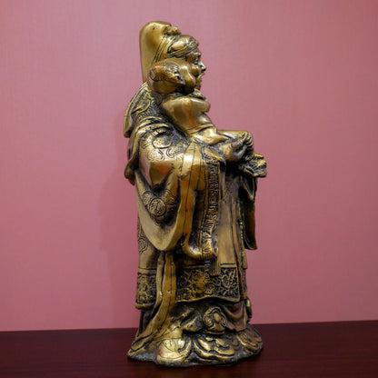 Vintage Feng Shui Fu God Holding Child Blessing Fortune Statue Sculpture  - 12" Tall