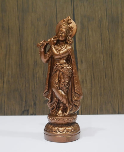 Hindu God Krishna Statue|  Clay Handmade Krishna with Flute Idol - 7.25" Vintage