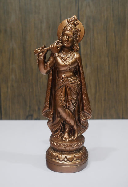 Hindu God Krishna Statue|  Clay Handmade Krishna with Flute Idol - 7.25" Vintage