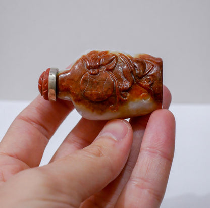 Chinese Jade Carved Dragon Snuff Bottle with Exquisite Detail - 2.25" Height