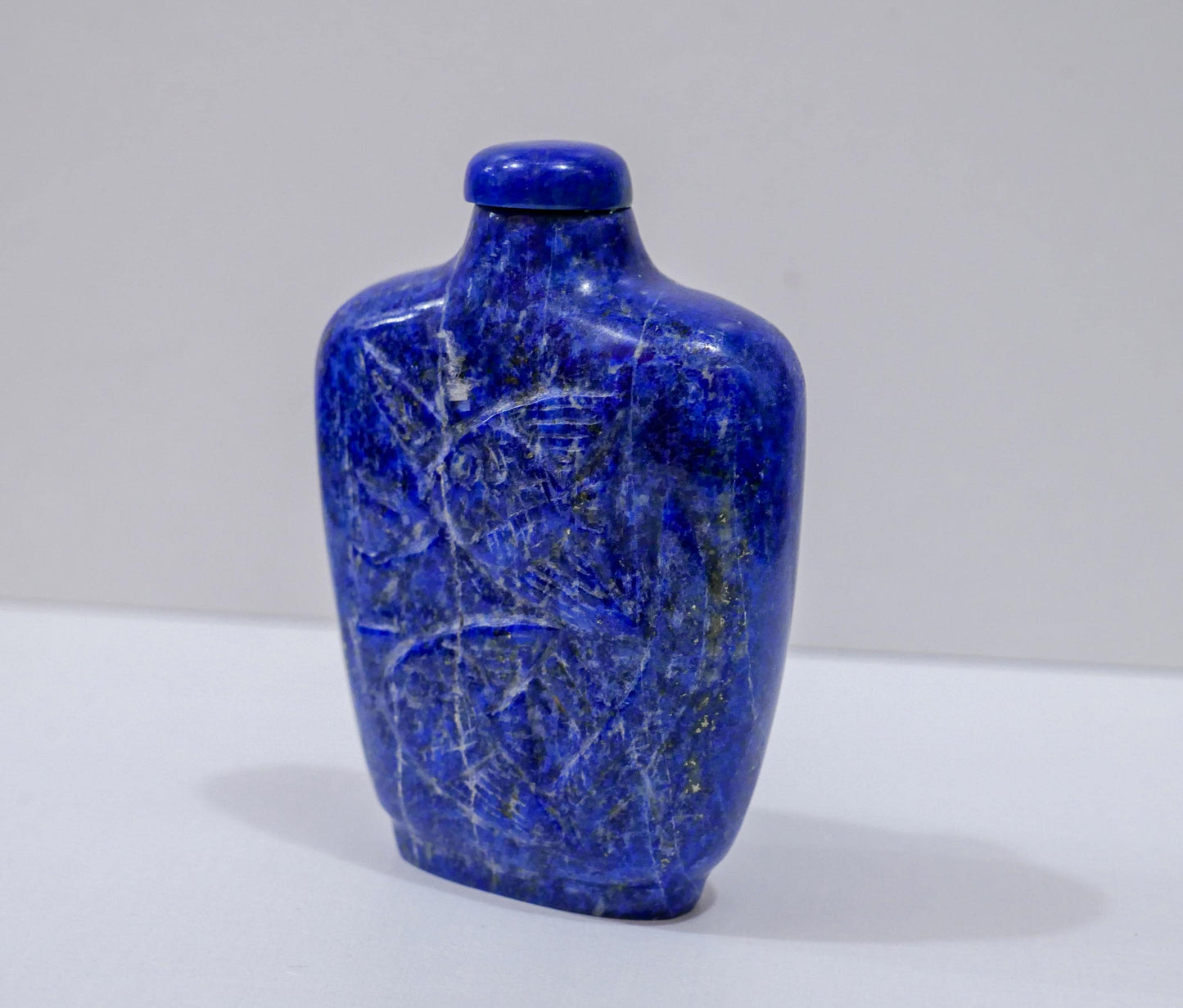 Chinese Lapis Lazuli Fish Hand Carved Snuff Bottle - 2.5" Height