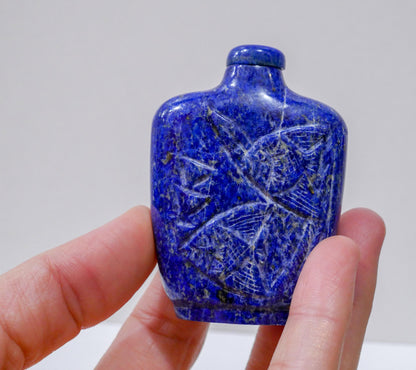 Chinese Lapis Lazuli Fish Hand Carved Snuff Bottle - 2.5" Height