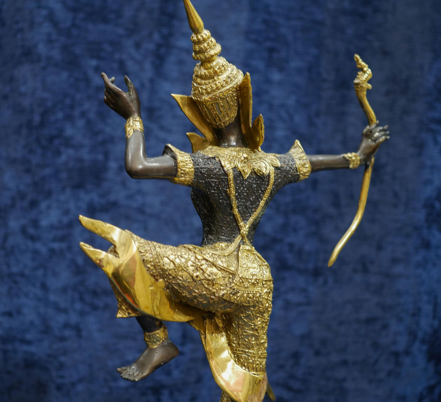 Vintage Thai Gilt Bronze  Prince Rama Handcrafted Statue Sculpture - 15" Tall