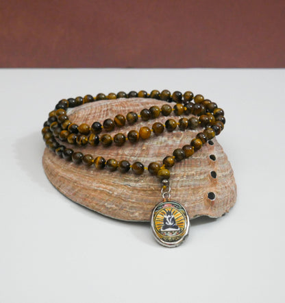 Tigers Eye Necklace - Shiva Shakti Amulet Beaded Gemstone Necklace Gift - 38" Long