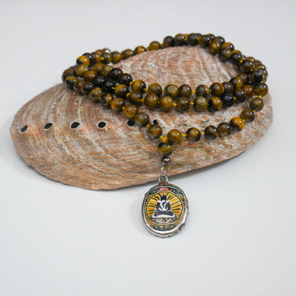 Tigers Eye Necklace - Shiva Shakti Amulet Beaded Gemstone Necklace Gift - 38" Long