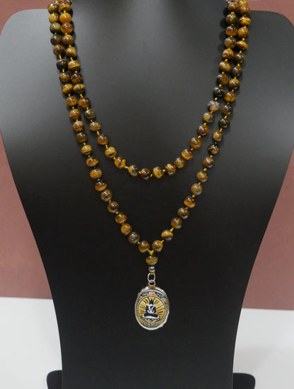 Tigers Eye Necklace - Shiva Shakti Amulet Beaded Gemstone Necklace Gift - 38" Long