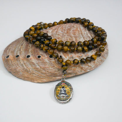 Tigers Eye Necklace - Shiva Shakti Amulet Beaded Gemstone Necklace Gift - 38" Long