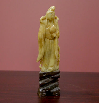 Vintage Chinese Soapstone Carved Quan Yin Guanyin Statue - 5.75" Tall