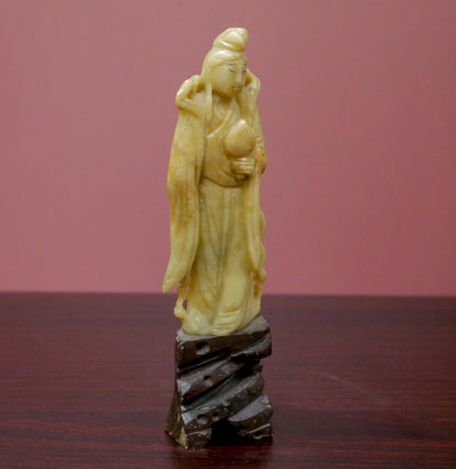 Vintage Chinese Soapstone Carved Quan Yin Guanyin Statue - 5.75" Tall