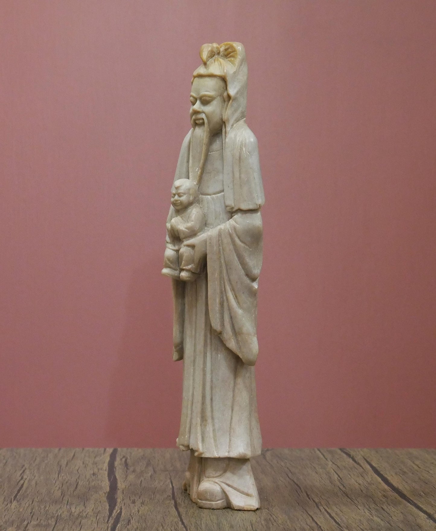 Vintage Chinese Fu God Soapstone Carved Longevity Wise Man Statue - 12.25" Tall