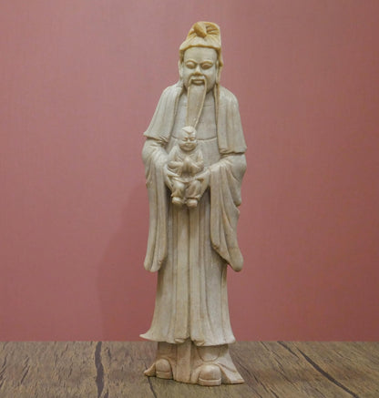 Vintage Chinese Fu God Soapstone Carved Longevity Wise Man Statue - 12.25" Tall