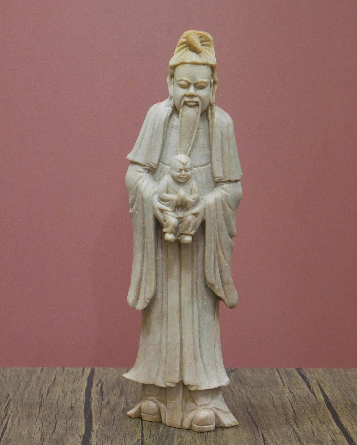 Vintage Chinese Fu God Soapstone Carved Longevity Wise Man Statue - 12.25" Tall