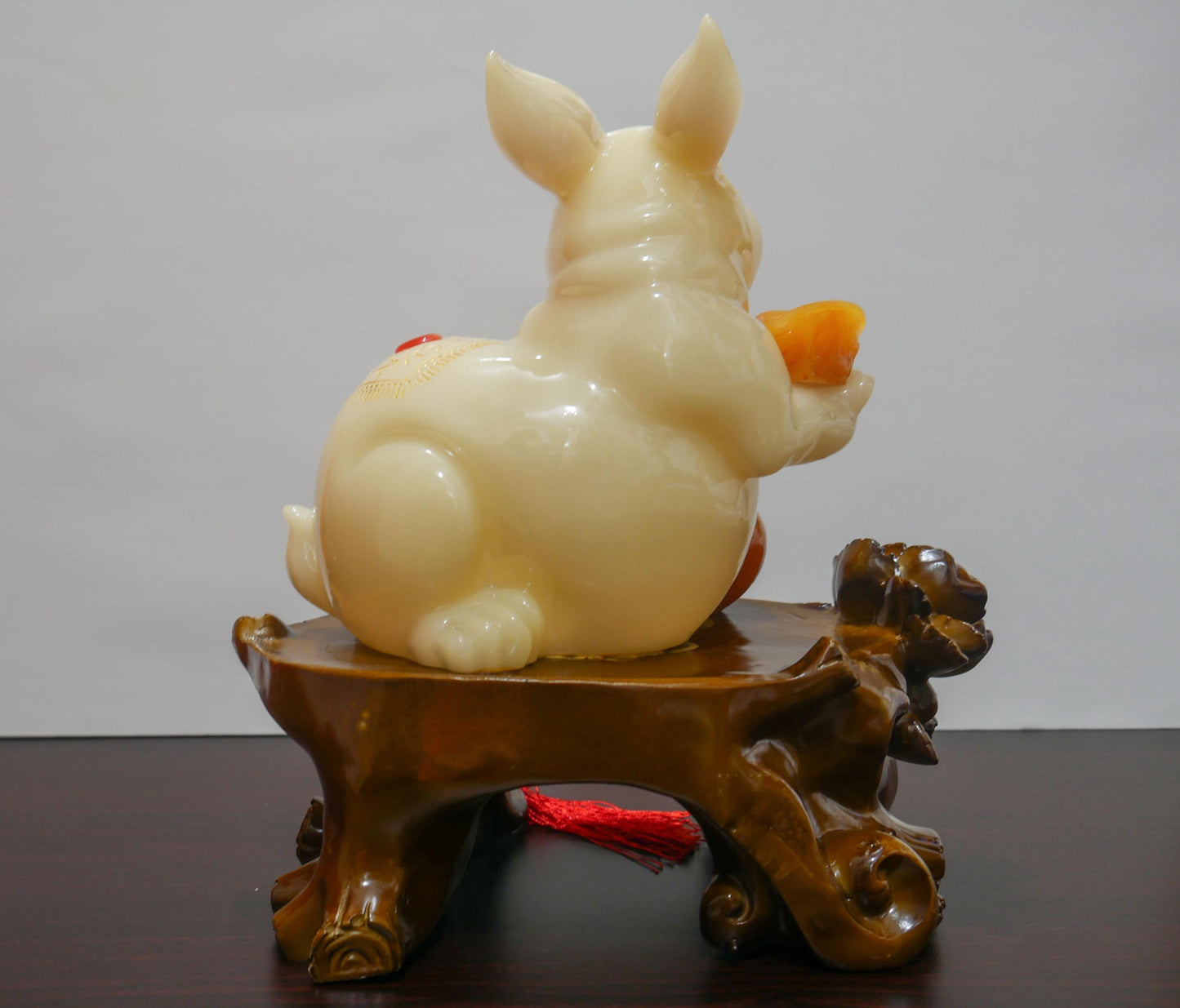 Vintage Chinese Feng Shui Zodiac Rabbit Fortune Blessing Resin Statue - 11" Tall