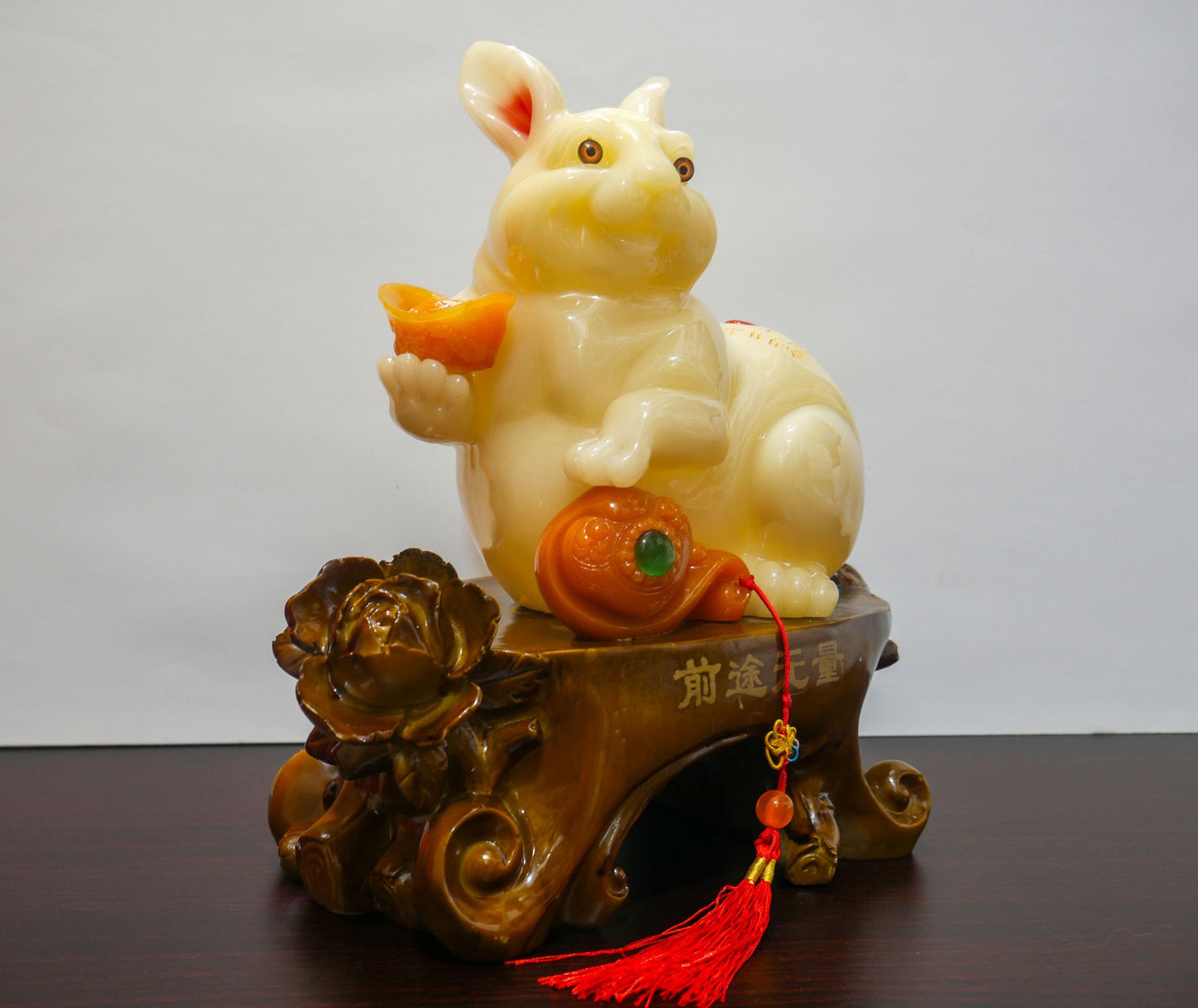 Vintage Chinese Feng Shui Zodiac Rabbit Fortune Blessing Resin Statue - 11" Tall