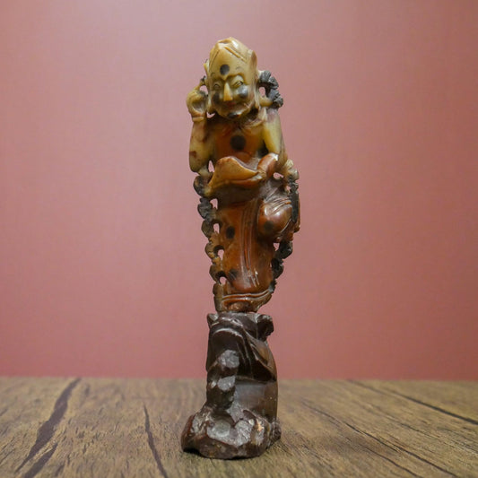 Vintage Chinese Shoushan Stone Carved Guardian Spirit Statue Figure - 6.25” Tall