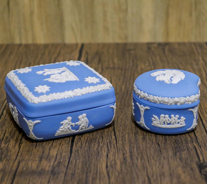 Vintage Wedgewood Blue Jasperware Trinket Lot | Jewelry Boxes and Ashtray