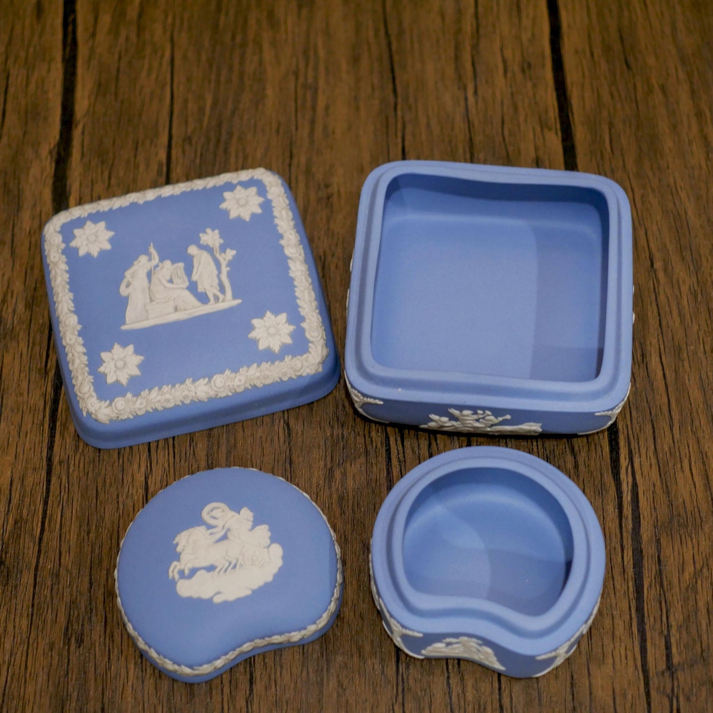 Vintage Wedgewood Blue Jasperware Trinket Lot | Jewelry Boxes and Ashtray