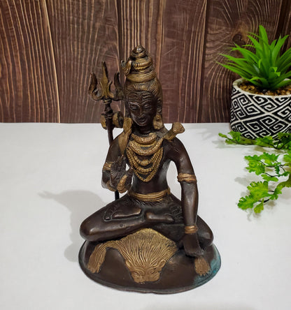 Vintage Shiva Statue | Hindu God Brass Handmade Deity Sculpture  - 7.5"