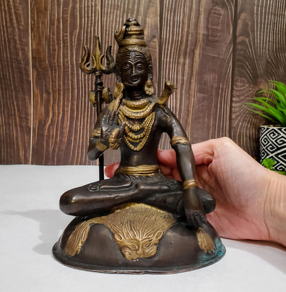 Vintage Shiva Statue | Hindu God Brass Handmade Deity Sculpture  - 7.5"