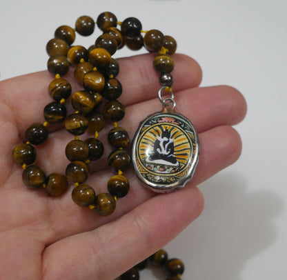 Tigers Eye Necklace - Shiva Shakti Amulet Beaded Gemstone Necklace Gift - 38" Long