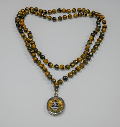 Tigers Eye Necklace - Shiva Shakti Amulet Beaded Gemstone Necklace Gift - 38" Long