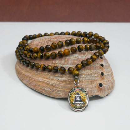 Tigers Eye Necklace - Shiva Shakti Amulet Beaded Gemstone Necklace Gift - 38" Long