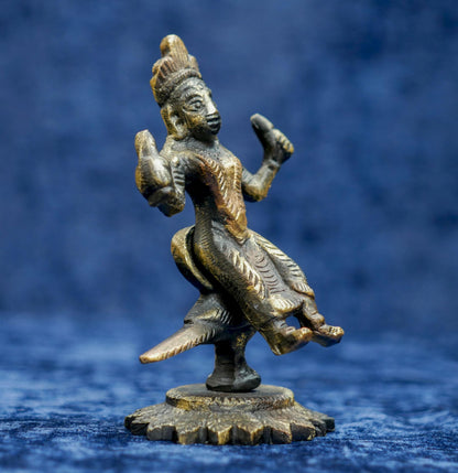 Vintage Brass Hinduism Goddess Lakshmi Maa Seated on Owl Statue - 4" Tall