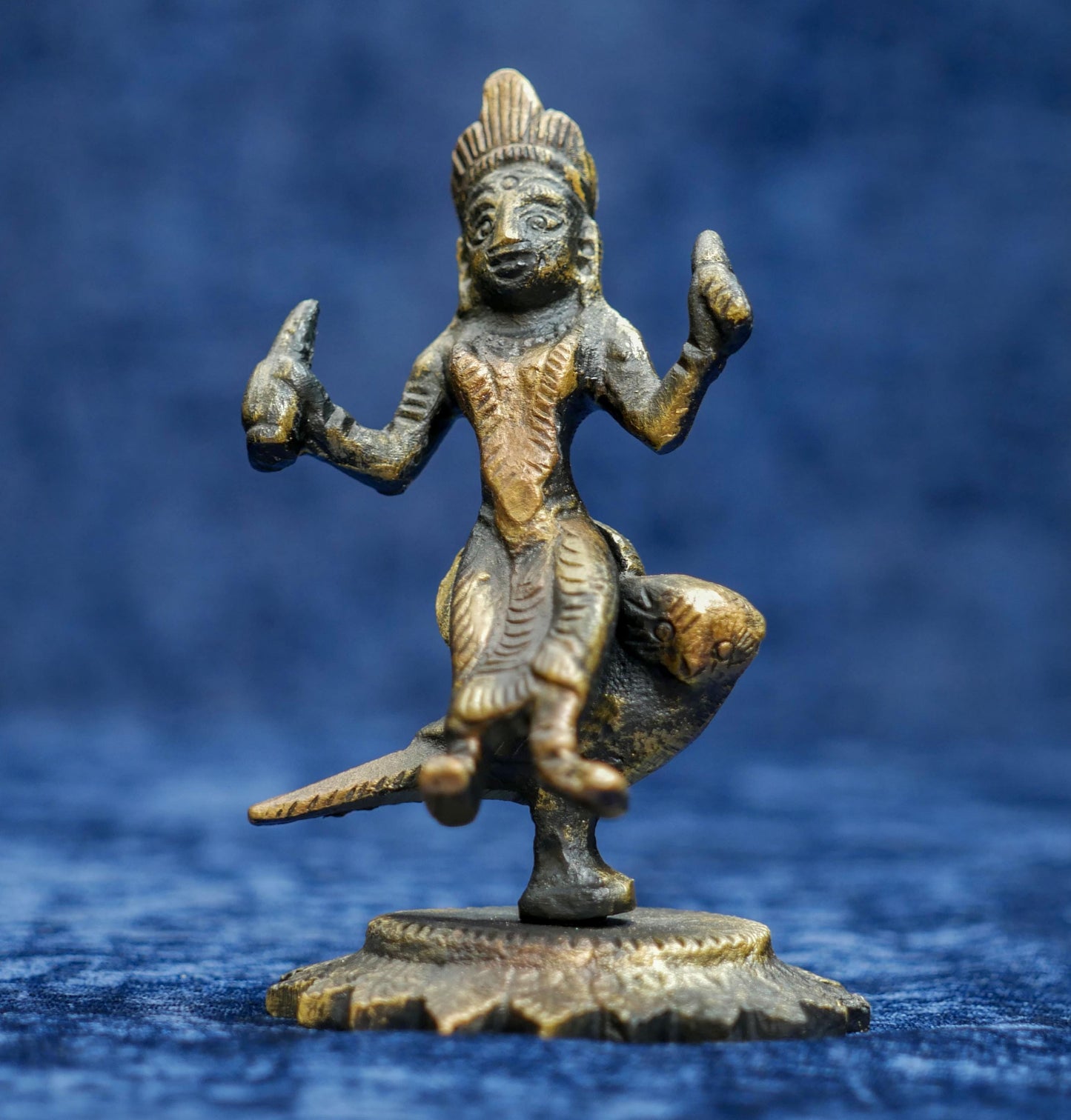 Vintage Brass Hinduism Goddess Lakshmi Maa Seated on Owl Statue - 4" Tall