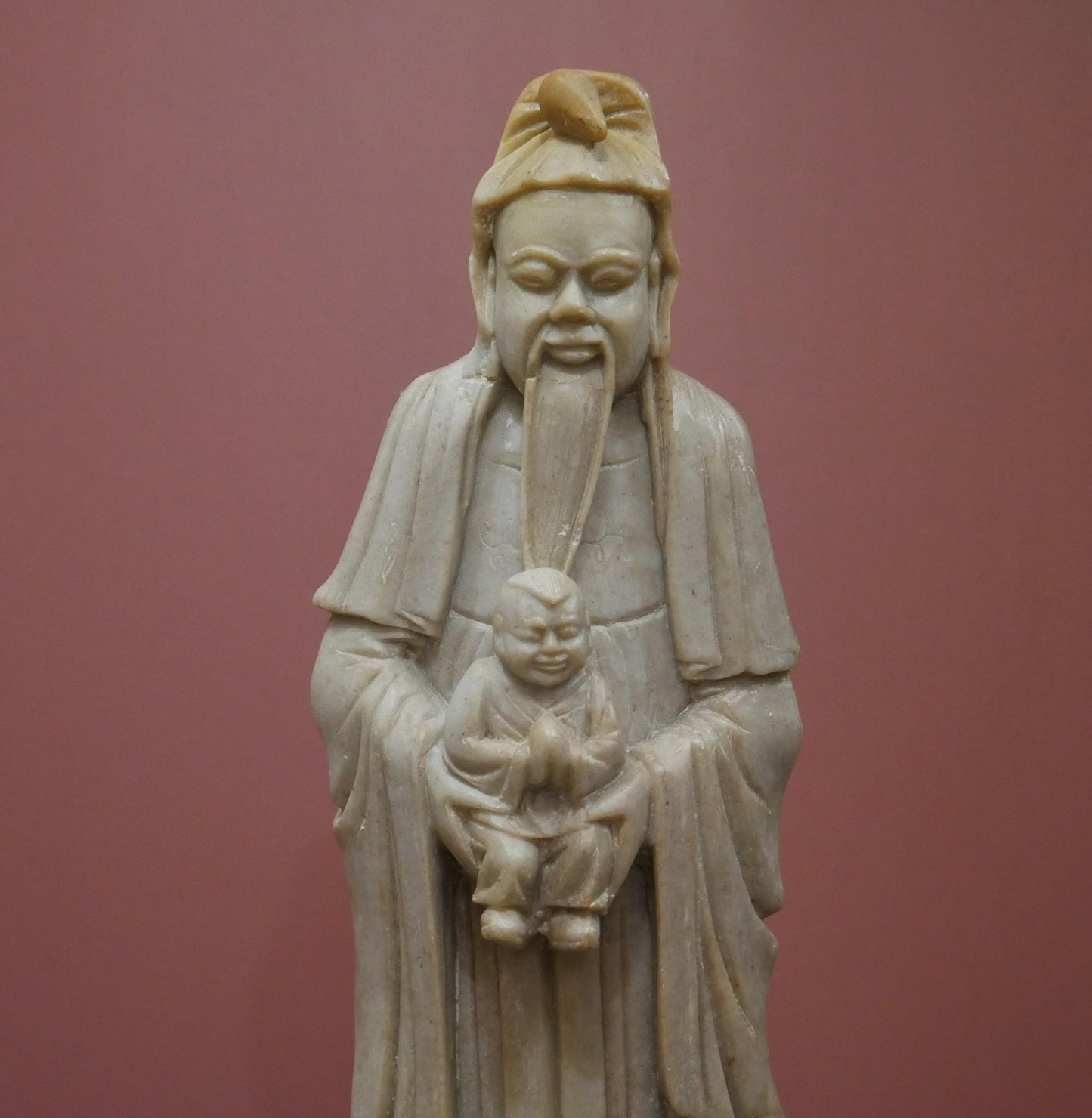 Vintage Chinese Fu God Soapstone Carved Longevity Wise Man Statue - 12.25" Tall