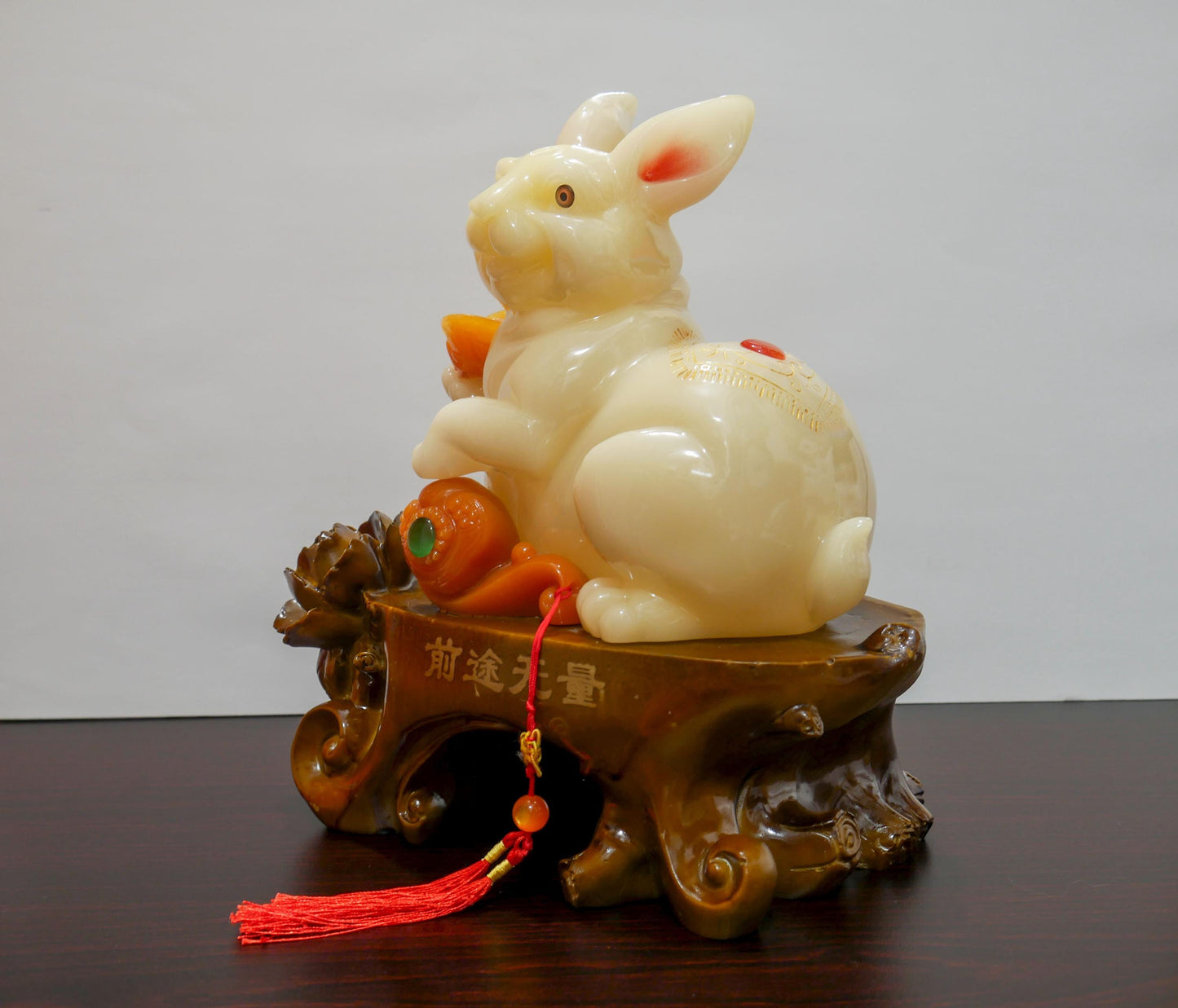 Vintage Chinese Feng Shui Zodiac Rabbit Fortune Blessing Resin Statue - 11" Tall