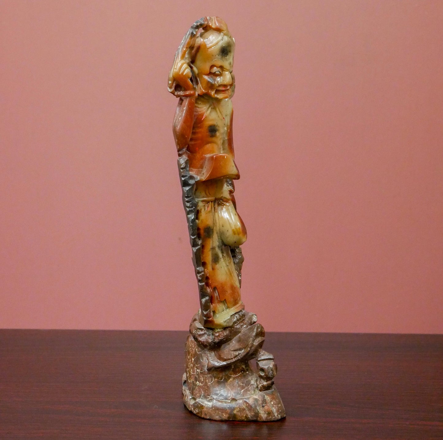 Vintage Chinese Shoushan Stone Carved Guardian Spirit Statue Figure - 10” Tall