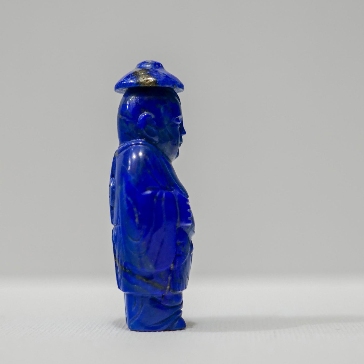 Vintage Chinese Buddha Lapis Lazuli Fish Hand Carved Snuff Bottle - 2" Height