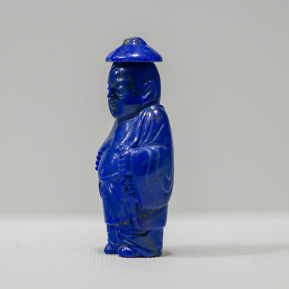 Vintage Chinese Buddha Lapis Lazuli Fish Hand Carved Snuff Bottle - 2" Height