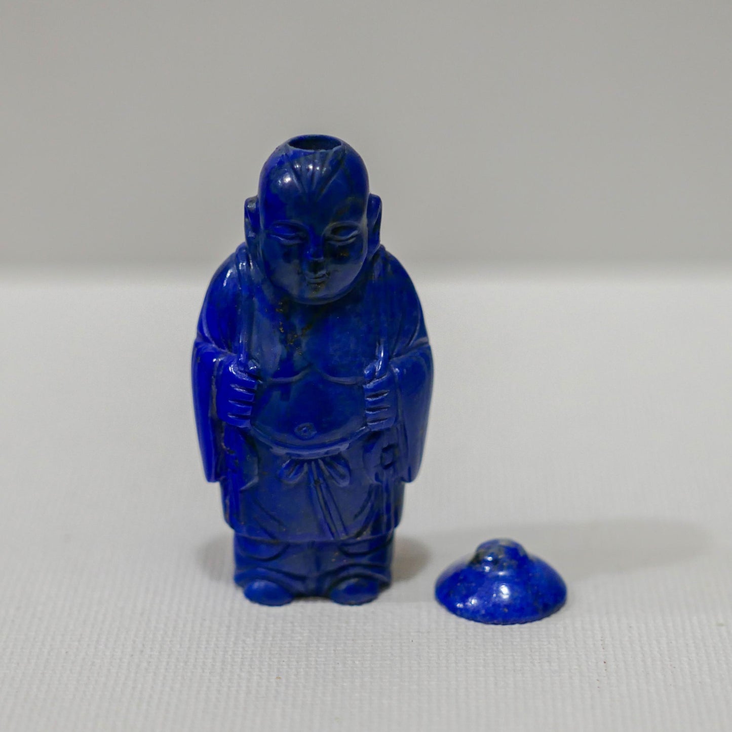 Vintage Chinese Buddha Lapis Lazuli Fish Hand Carved Snuff Bottle - 2" Height