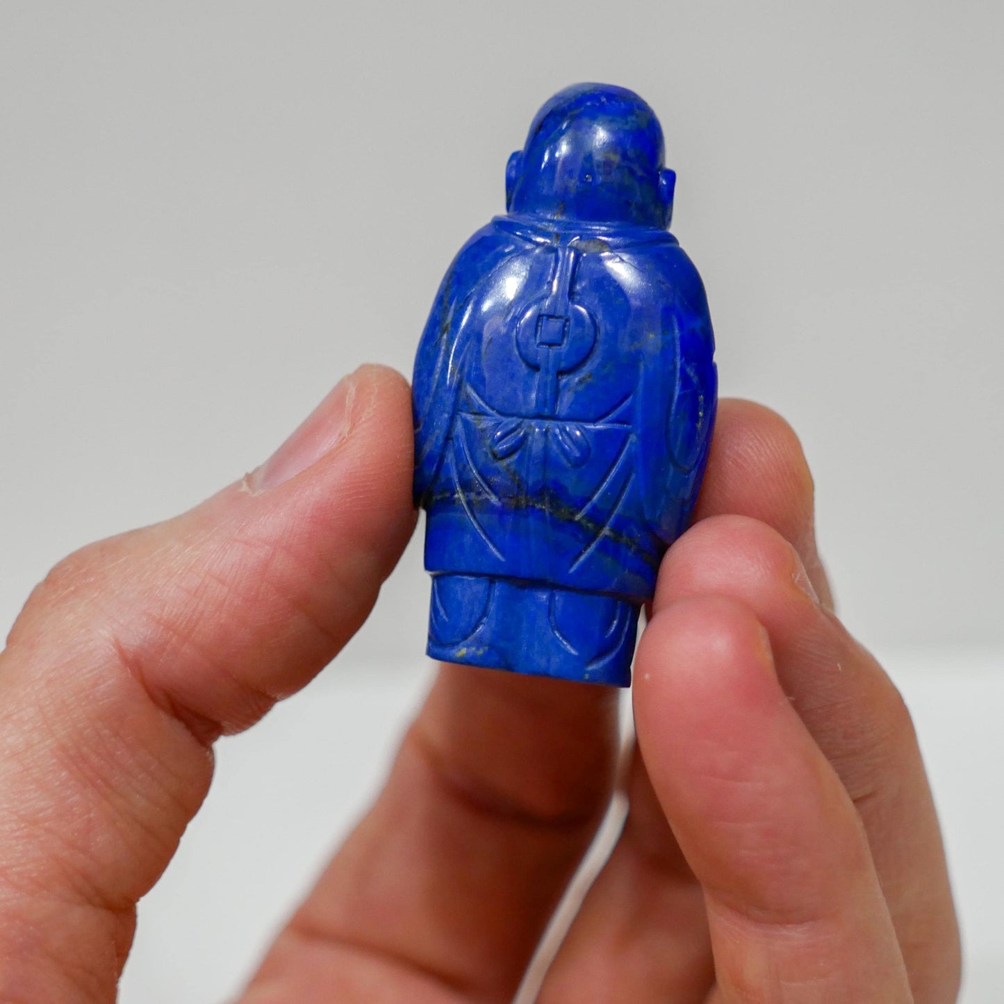 Vintage Chinese Buddha Lapis Lazuli Fish Hand Carved Snuff Bottle - 2" Height