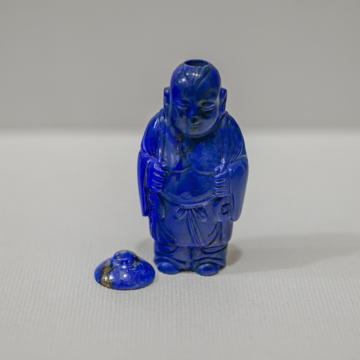 Vintage Chinese Buddha Lapis Lazuli Fish Hand Carved Snuff Bottle - 2" Height