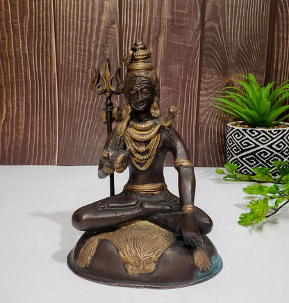 Vintage Shiva Statue | Hindu God Brass Handmade Deity Sculpture  - 7.5"