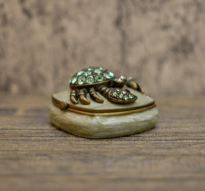 Vintage Rhinestone Nautical Crab Hinged Trinket Pill Box