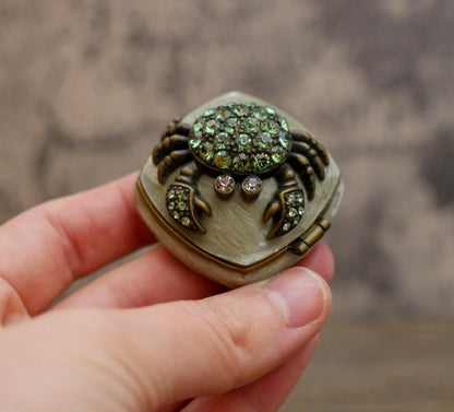 Vintage Rhinestone Nautical Crab Hinged Trinket Pill Box