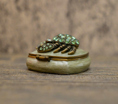 Vintage Rhinestone Nautical Crab Hinged Trinket Pill Box