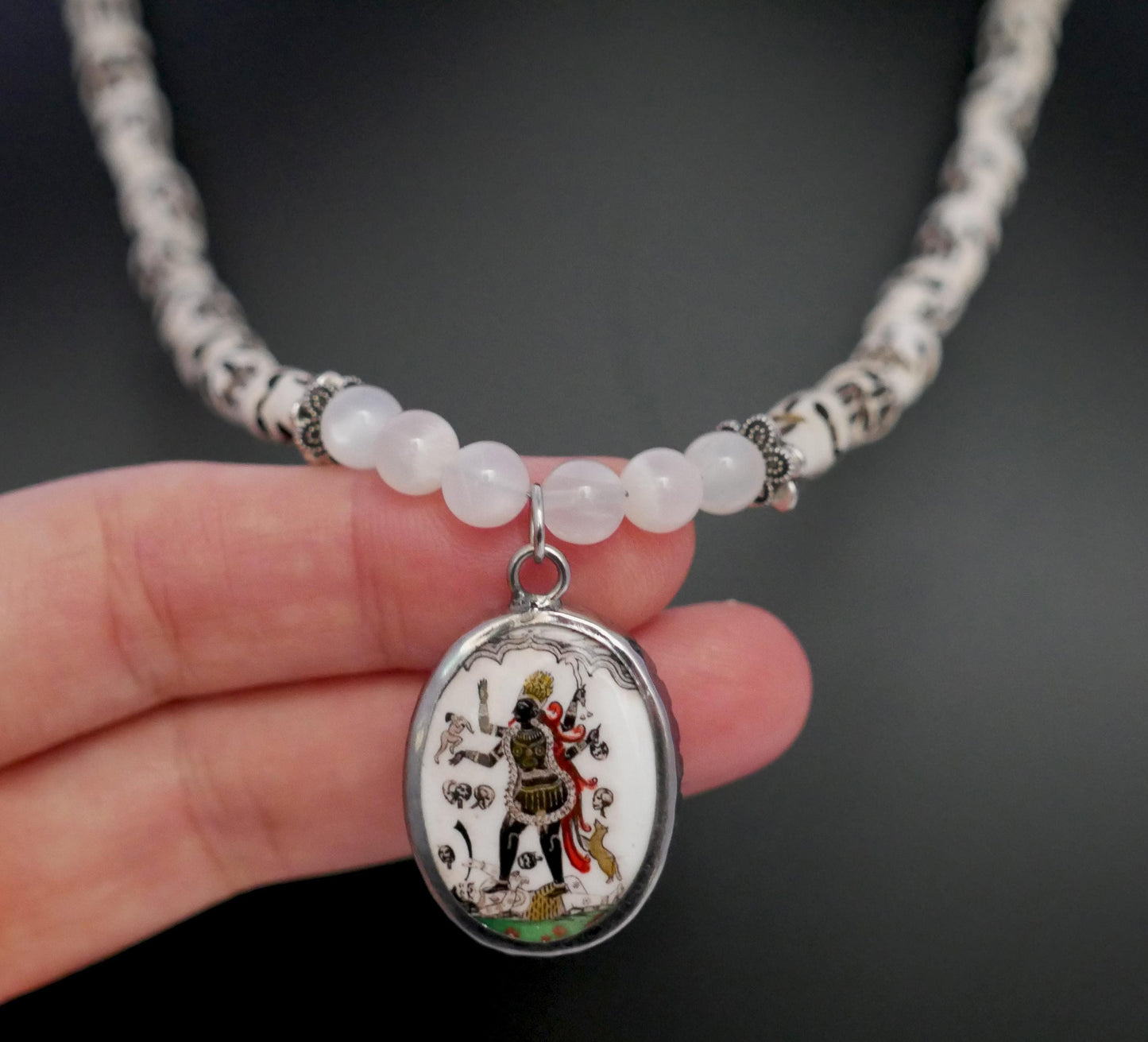 Kali Necklace | Handmade Hinduism Goddess Moonstone Jewelry Gift - 17.5" Long