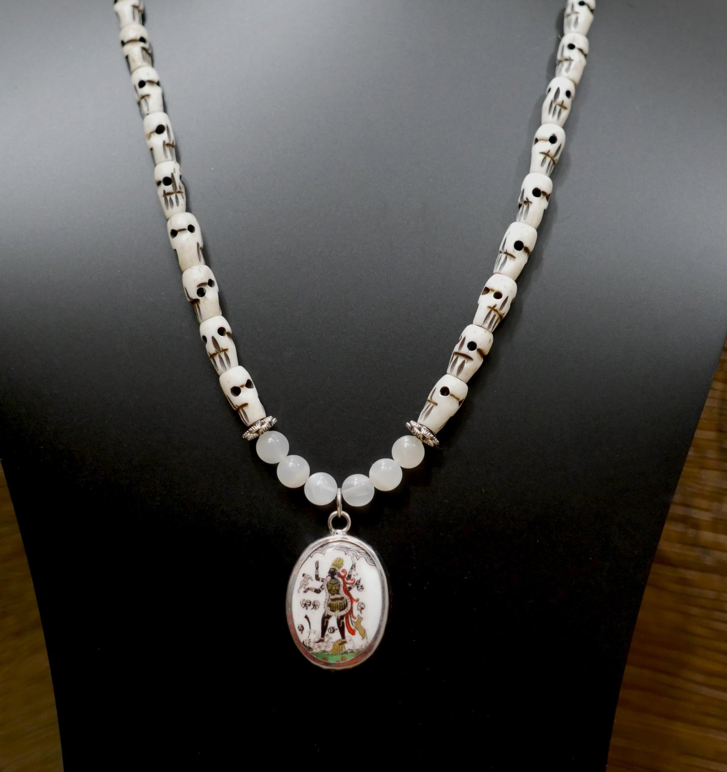 Kali Necklace | Handmade Hinduism Goddess Moonstone Jewelry Gift - 17.5" Long