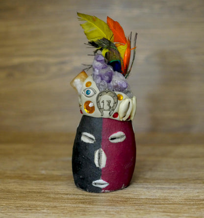 Vintage Rare Elegua Head with Amethyst Quartz | Eshu Santeria Religious Statue