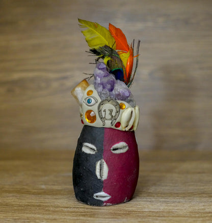 Vintage Rare Elegua Head with Amethyst Quartz | Eshu Santeria Religious Statue