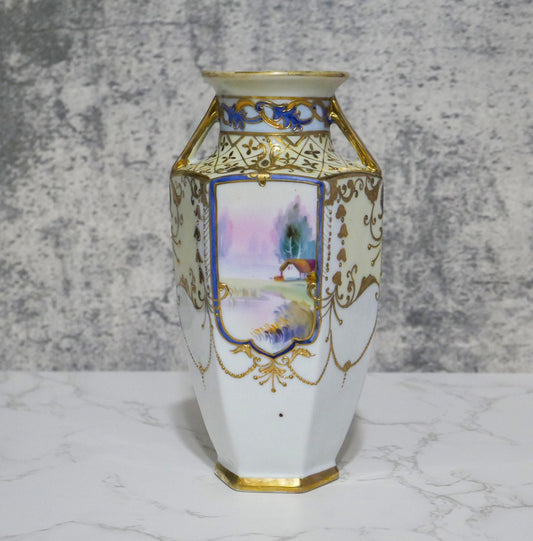 Vintage Hand Painted Nippon Porcelain Stamped Moriage Home Decor Vase - 7.5" Tall