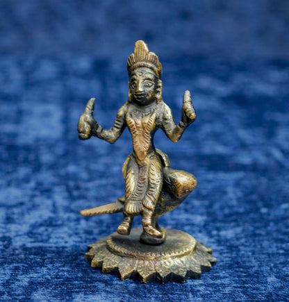 Vintage Brass Hinduism Goddess Lakshmi Maa Seated on Owl Statue - 4" Tall